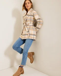 Tommy Bahama Wooly Plaid Wrap Coat Neutral Best