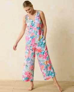 Tommy Bahama Woven Challis Tank & Cropped Pants Pajama Set Almost Aqua Best