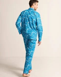 Tommy Bahama Woven Long Sleeve & Pants Pajama Set Slate Teal