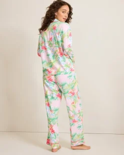 Tommy Bahama Woven Sateen Long Sleeve & Pants Pajama Set Pale Pink Online
